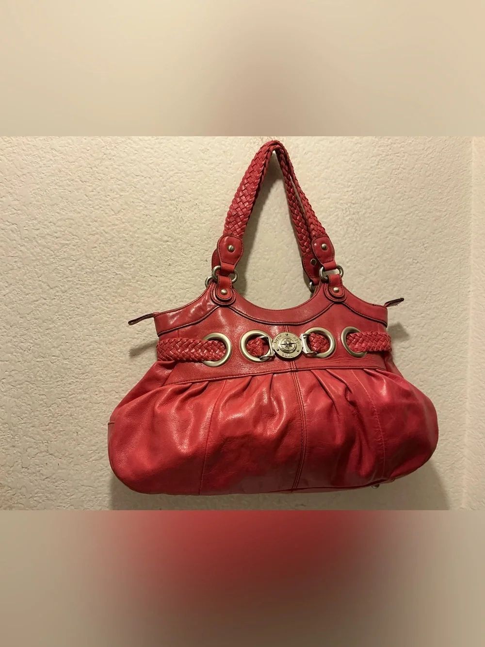 Hype Red Braided Leather Shoulder Bag with Gold Hardware